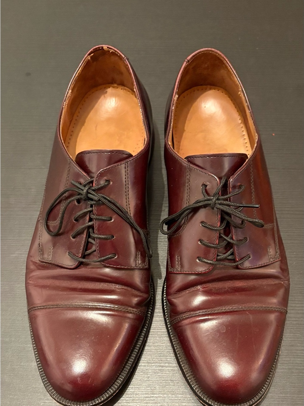 COLE HAAN Mens Dress Shoes Burgundy Leather Lace Up Cap Toe Oxfords Size 9.5D